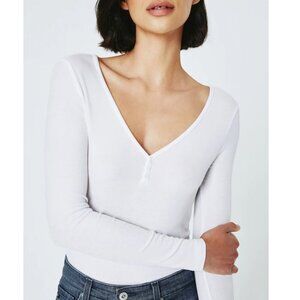 Adriano Goldschmied Anita Henley Top True White Thermal Long Sleeve Women's S